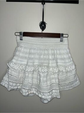 Aerie Women's Flouncy Rock N Ruffle Skort Skirt Size XS White Ruffle Smocked EUC